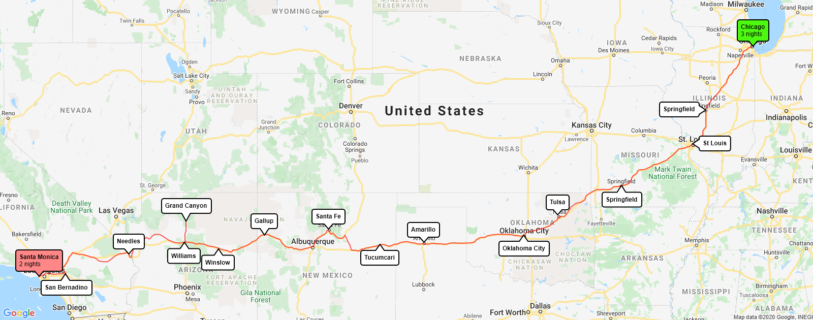 route 66 itinerary uk